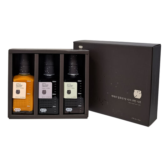 KOREAN All Natural Apple/ Citrus /White Balsamic Vinegar 270ml x3 초산정 프리미엄 식초 3종 ( 270ml x 3 - 내용량 13.05oz (370g) x3 ) Best gift item