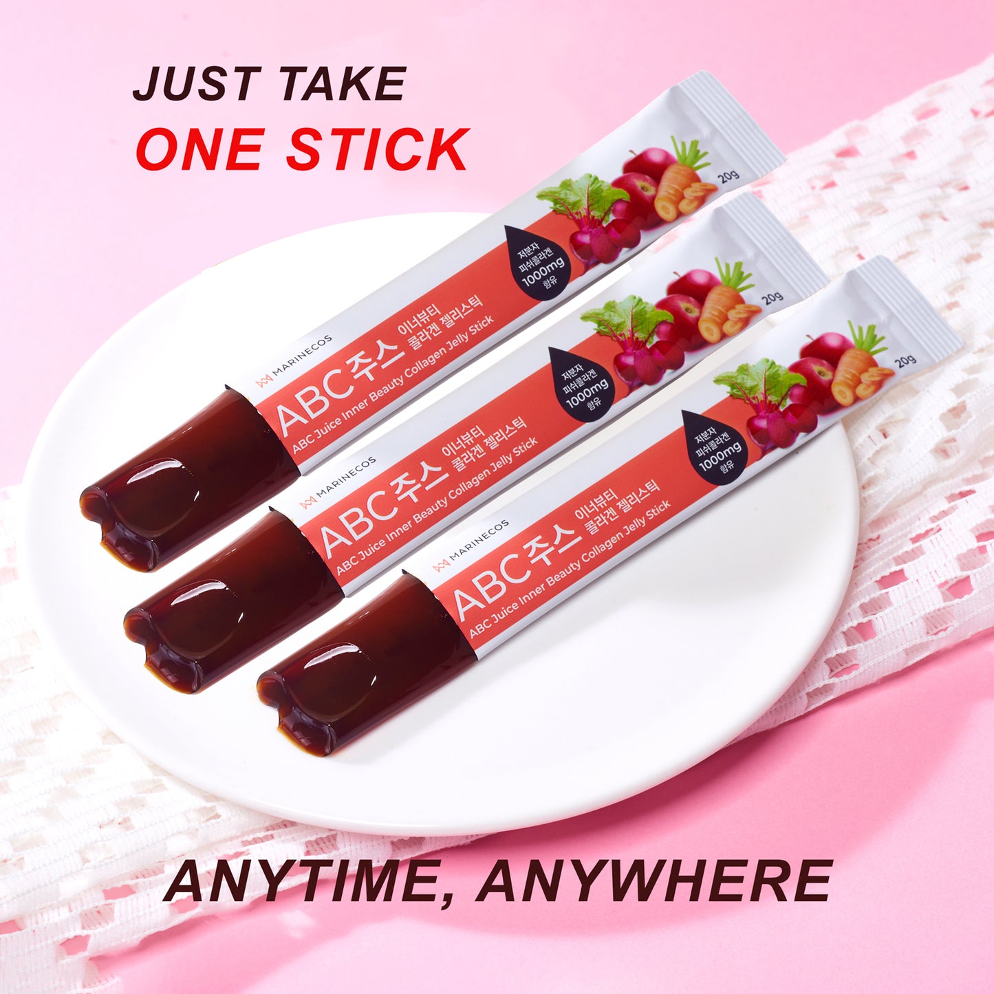 MARINECOS ABC ( APPLE, BEET, CARROT ) JUICE INNER BEAUTY COLLAGEN JELLY STICK (15 Days) - Collagen.