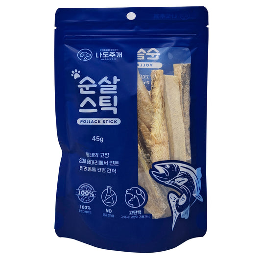 100% Natural Human- Grade Low Salted Pollack Fish Snacks Roll / All Breeds & Sizes/ PET food / Dog & Cat Food 45g (1.59 oz) 순살 스틱 Pollack Stick