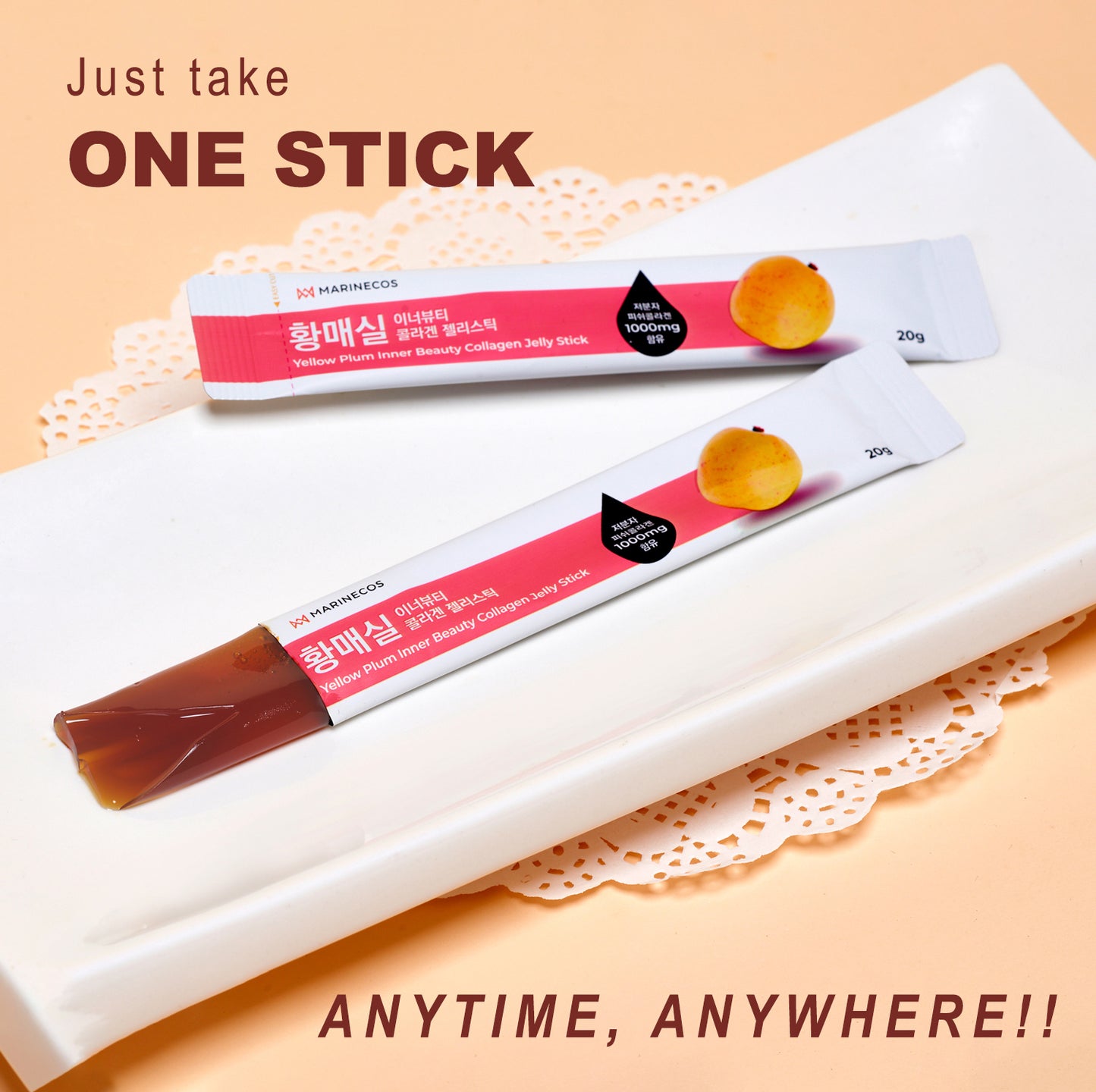 MARINECOS YELLOW PLUM INNER BEAUTY COLLAGEN JELLY STICK (15 Days) - Collagen.