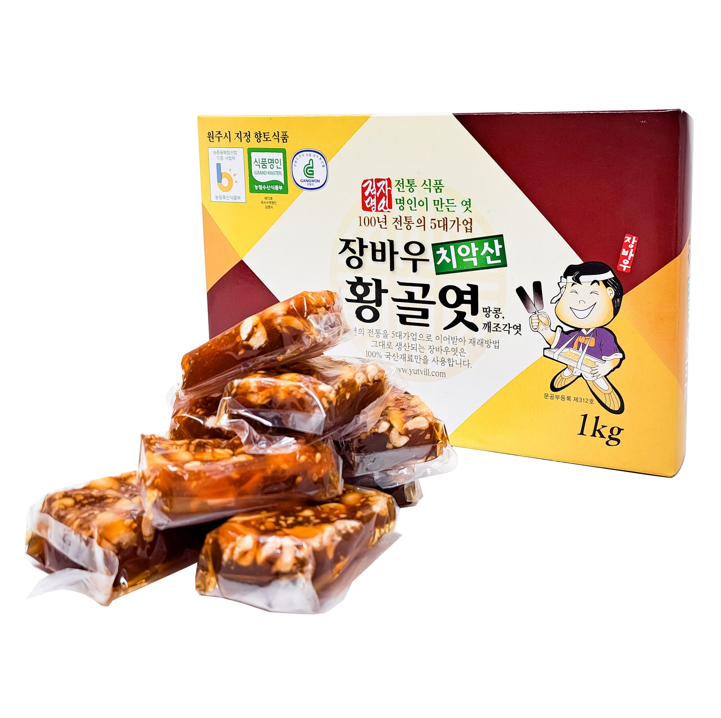 Jangbawoo peanut Sesame Yeot Korean Traditional Snack No Artificial Additive I 1000g (1kg/2.2lb) 장바우 치악산 황골엿, 땅콩 깨엿