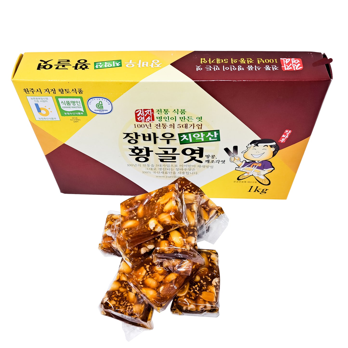 Jangbawoo peanut Sesame Yeot Korean Traditional Snack No Artificial Additive I 1000g (1kg/2.2lb) 장바우 치악산 황골엿, 땅콩 깨엿