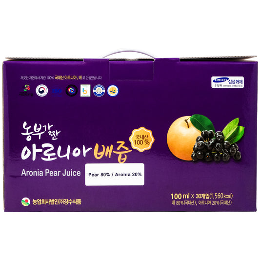 Premium Korean Pear, Aronia - No Preservatives or Artificial Additives Natural and Health Care for Changing Season All Ages 100ml X 30 Pouches