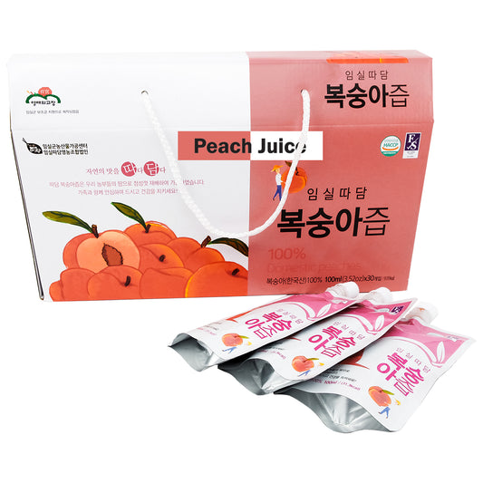 Ttadam Natural Peach Juice, 100 ml per Pack, 30 Pack per Box 복숭아 즙, 복숭아 쥬스