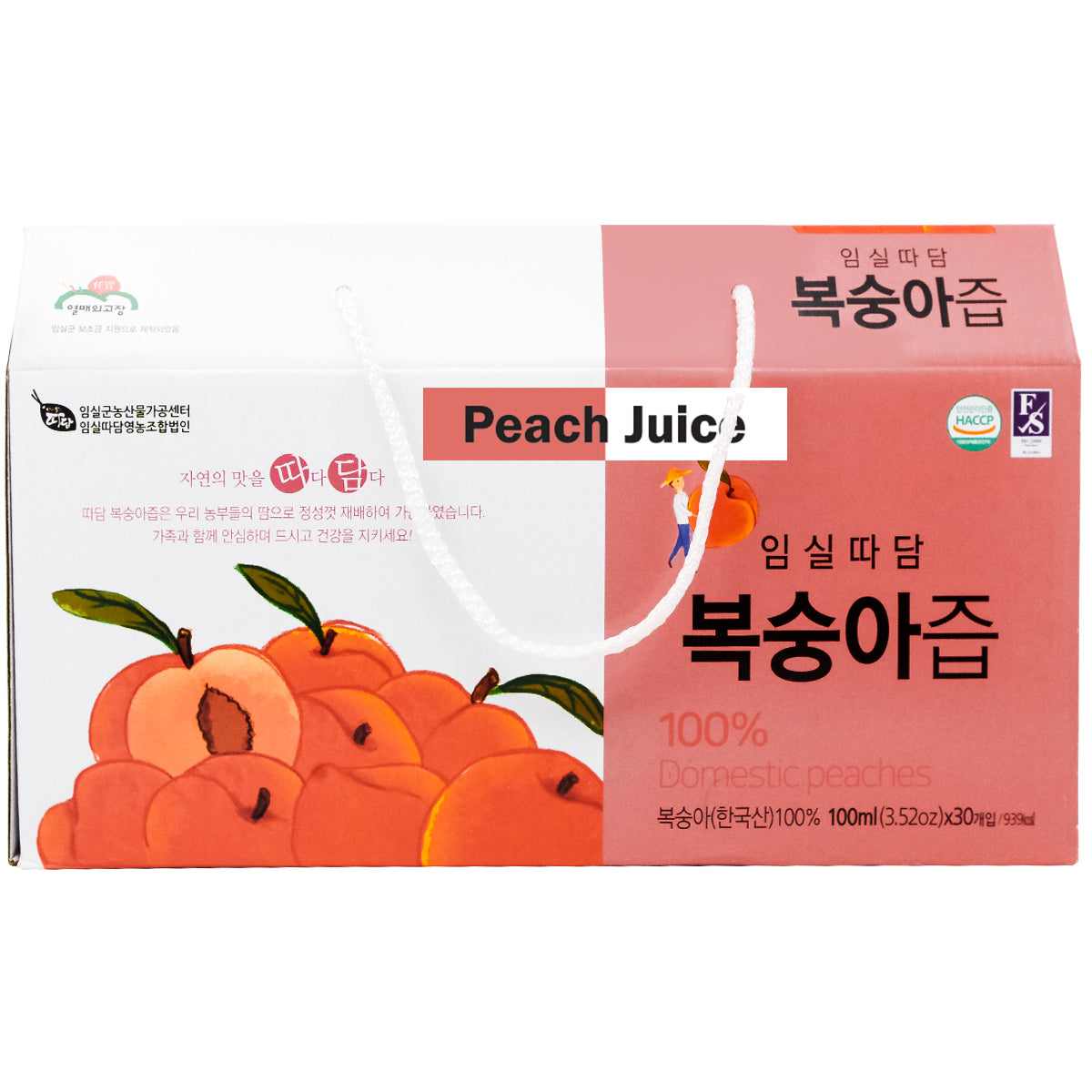 Ttadam Natural Peach Juice, 100 ml per Pack, 30 Pack per Box 복숭아 즙, 복숭아 쥬스