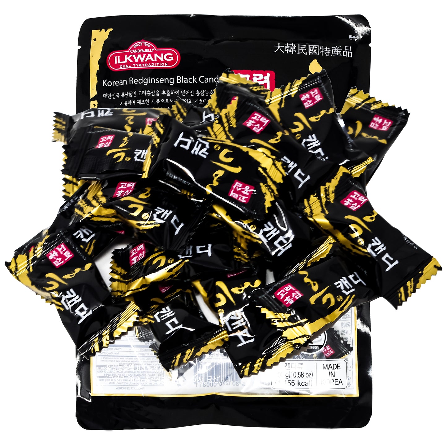 Korean Red Ginseng Black Candy 10.58oz (300g) X 2 Bags ,3, 4, 5