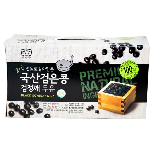 Areumdeul Premium Black Bean and Black sesame Soy Milk, 6.0 Fl. Ounce (Pack of 20) 아름뜰 21곡 검은콩 검정깨 두유 180ml (20포)