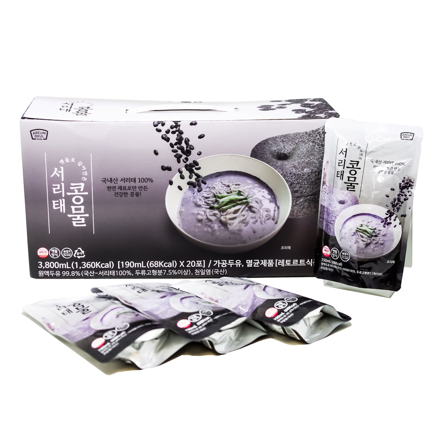 Areumdeul Premium Korean Bean Soup, 6.5 Fl. Ounce (Pack of 20) 아름뜰 맷돌로 갈아만든서리태 콩물
