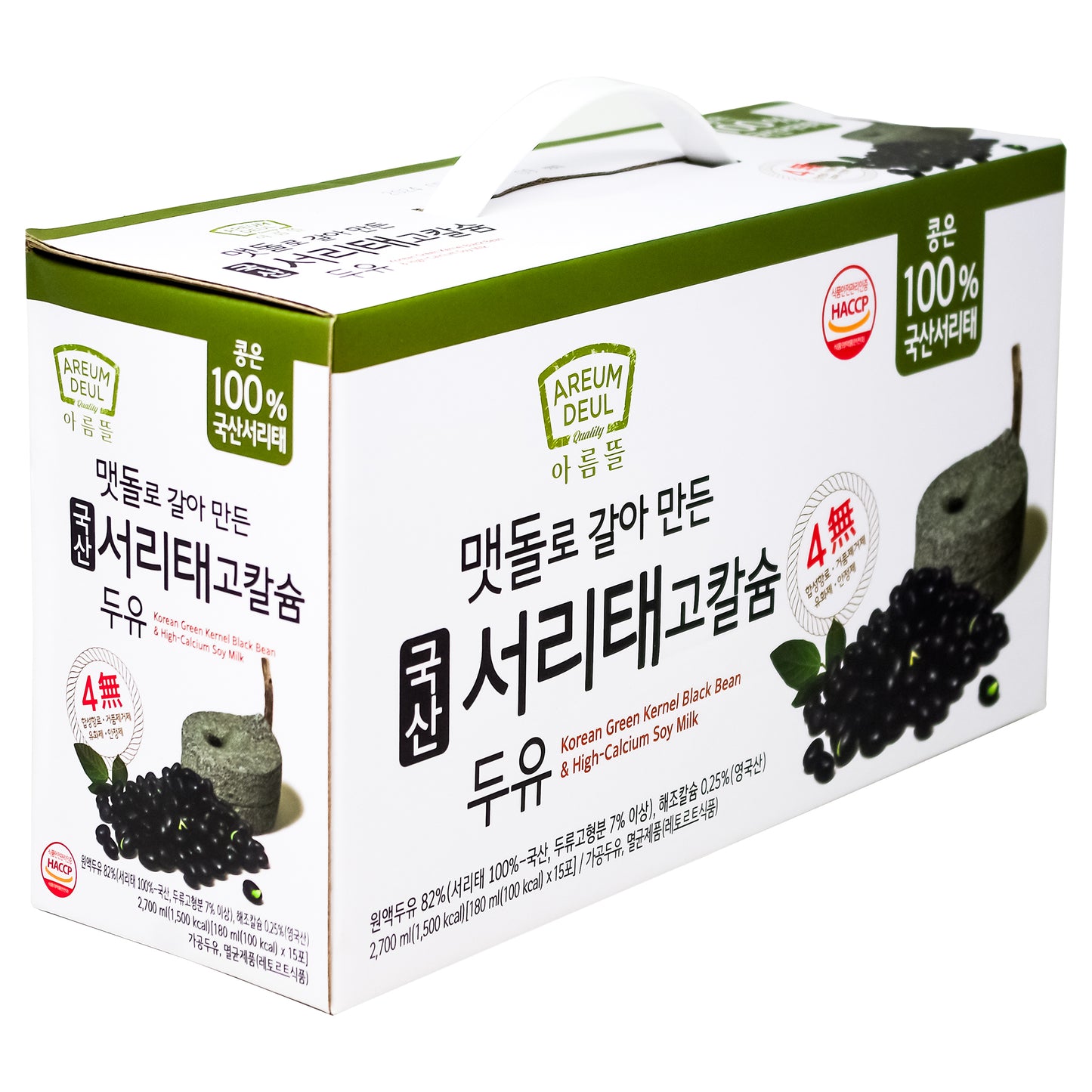 Areumdeul Premium Korean Green Kernel Black Bean & High Calcium Soy Milk, 6.0 Fl. Ounce (Pack of 15) 아름뜰 맷돌로 갈아만든 서리태 고칼슘 두유