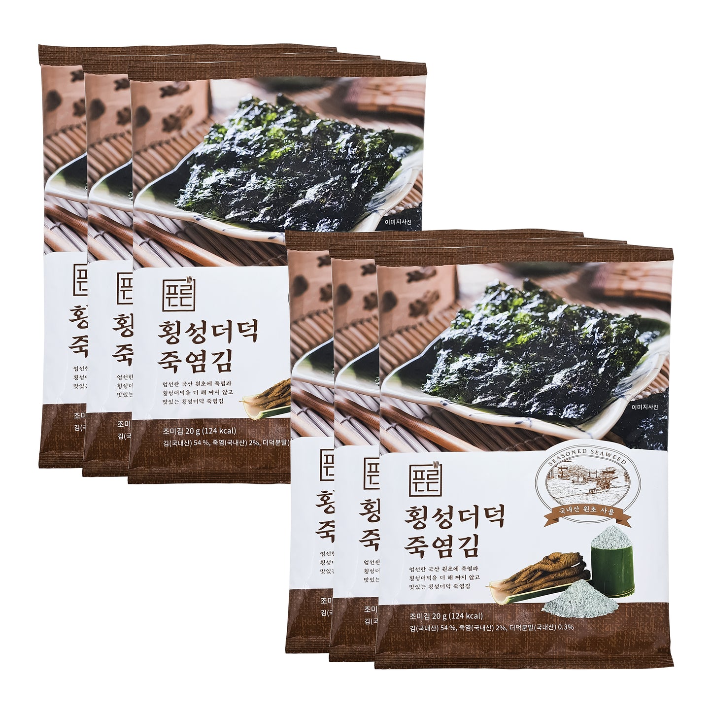 Korea Premium Quality Roasted Seaweed Snack/ Nori Seaweed Sheets/ Hoengseong Deodeok Seasoned Seaweed 5 Full Sheets 6Pack 20gx6 (120g / 4.22oz 30sheet) 횡성더덕 죽염김