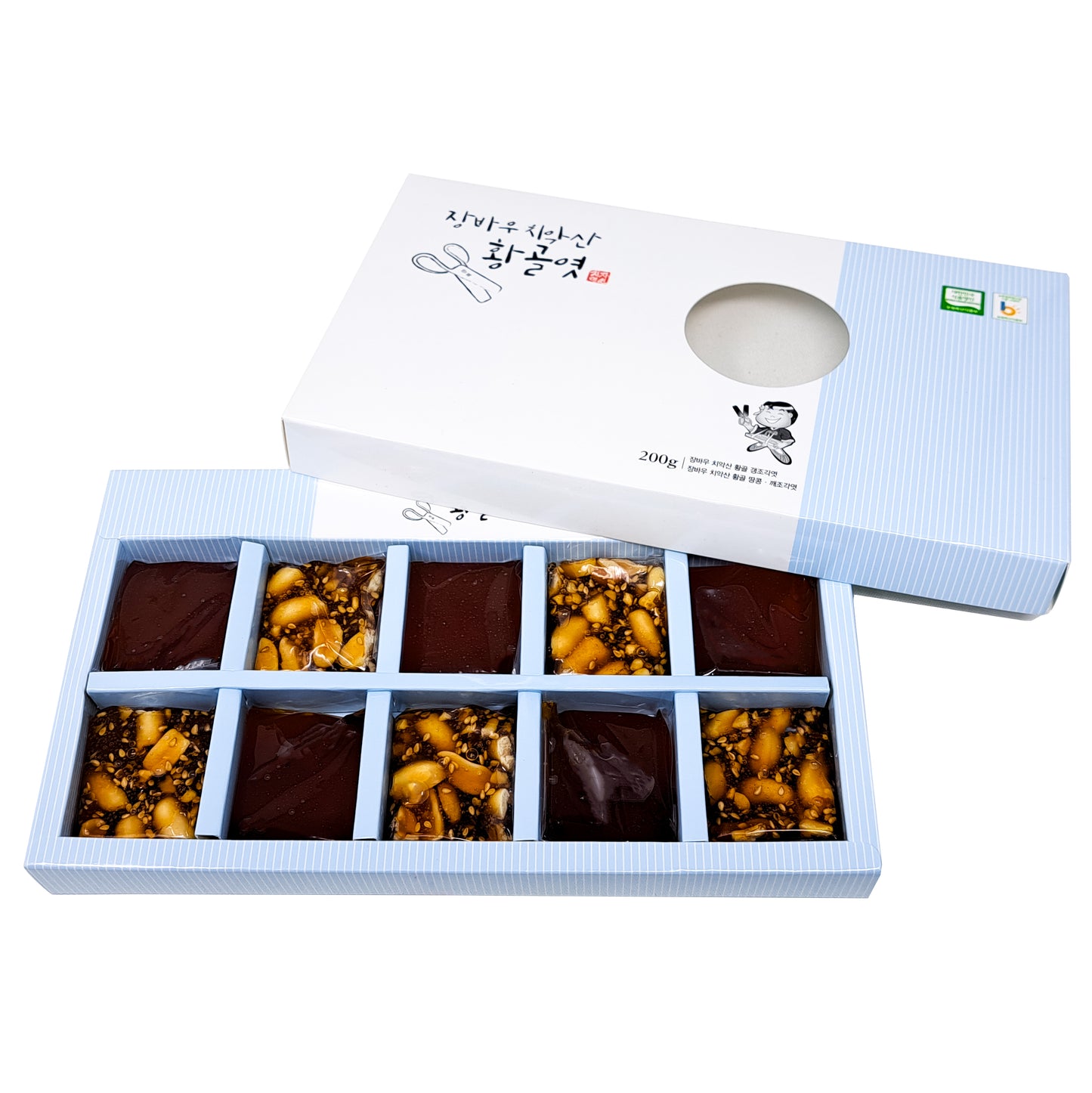 Jangbawoo Natural Yeot  peanut, Sesame candy Korean Traditional Snack  candy No Artificial Additive  200g (7oz) 장바우 치악산 황골엿, 깨엿 땅통엿