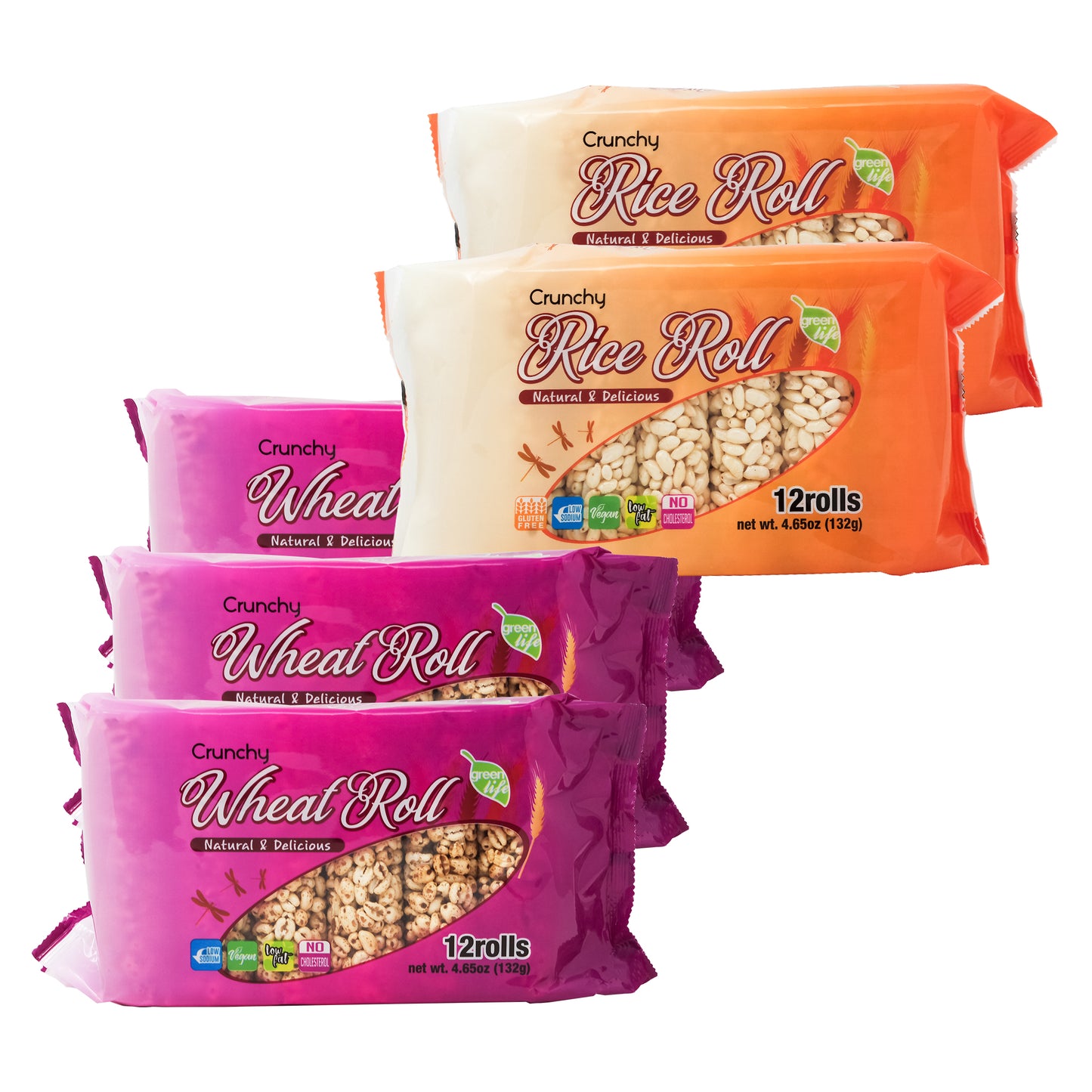 Crunchy Wheat Roll Snack 4.6oz  12Roll RICE 2EA + WHEAT 3EA 1 Order Low Fat, No Cholesterol