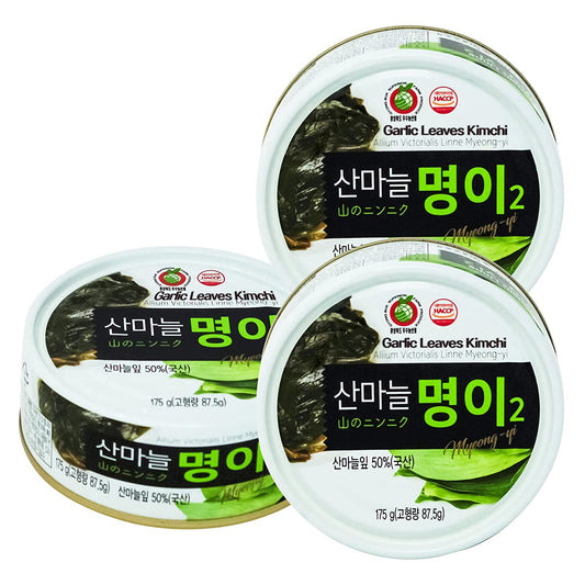 Korean Garlic Leaves Pickled Can 6.71oz (175g) per Pack, 3 Packs 독도 산마늘명이나물
