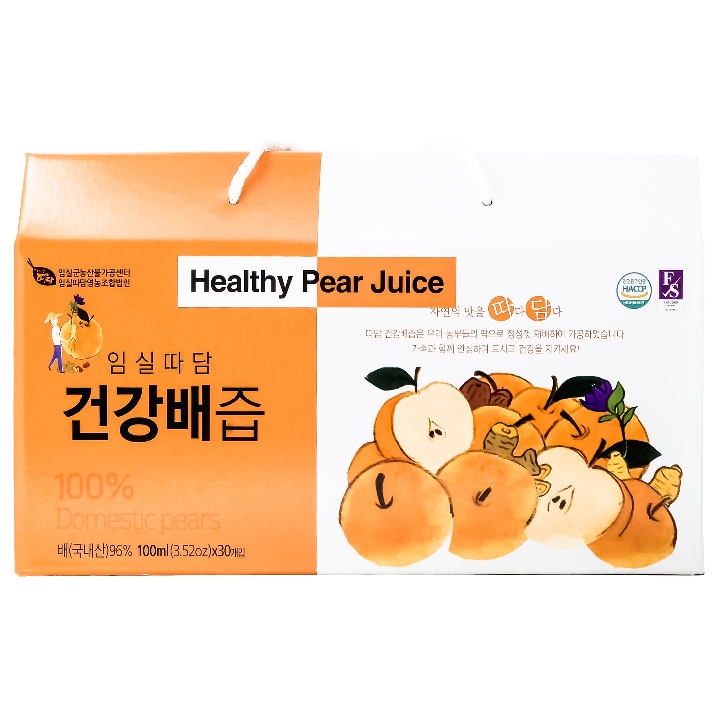 Ttadam Natural Pear Juice, 100 ml per Pack, 30 Pack per Box 건강 배즙