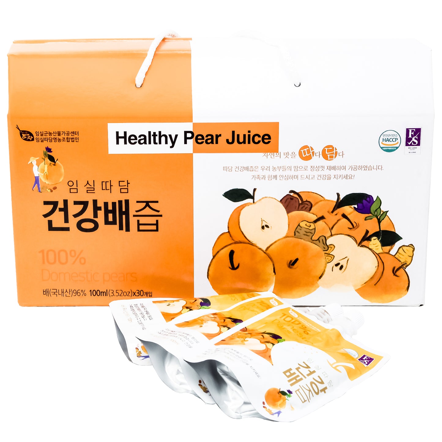 Ttadam Natural Pear Juice, 100 ml per Pack, 30 Pack per Box 건강 배즙