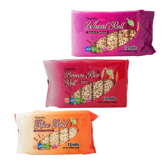 Crunchy Wheat   12  WHEAT Roll 1 + 12 RICE ROLL 1 + 12 BROWN RICE ROLL 1 Snack, 4.65oz per Pack, 12Roll per Pack, 3Packs, Low Fat, No Cholesterol 통밀과자