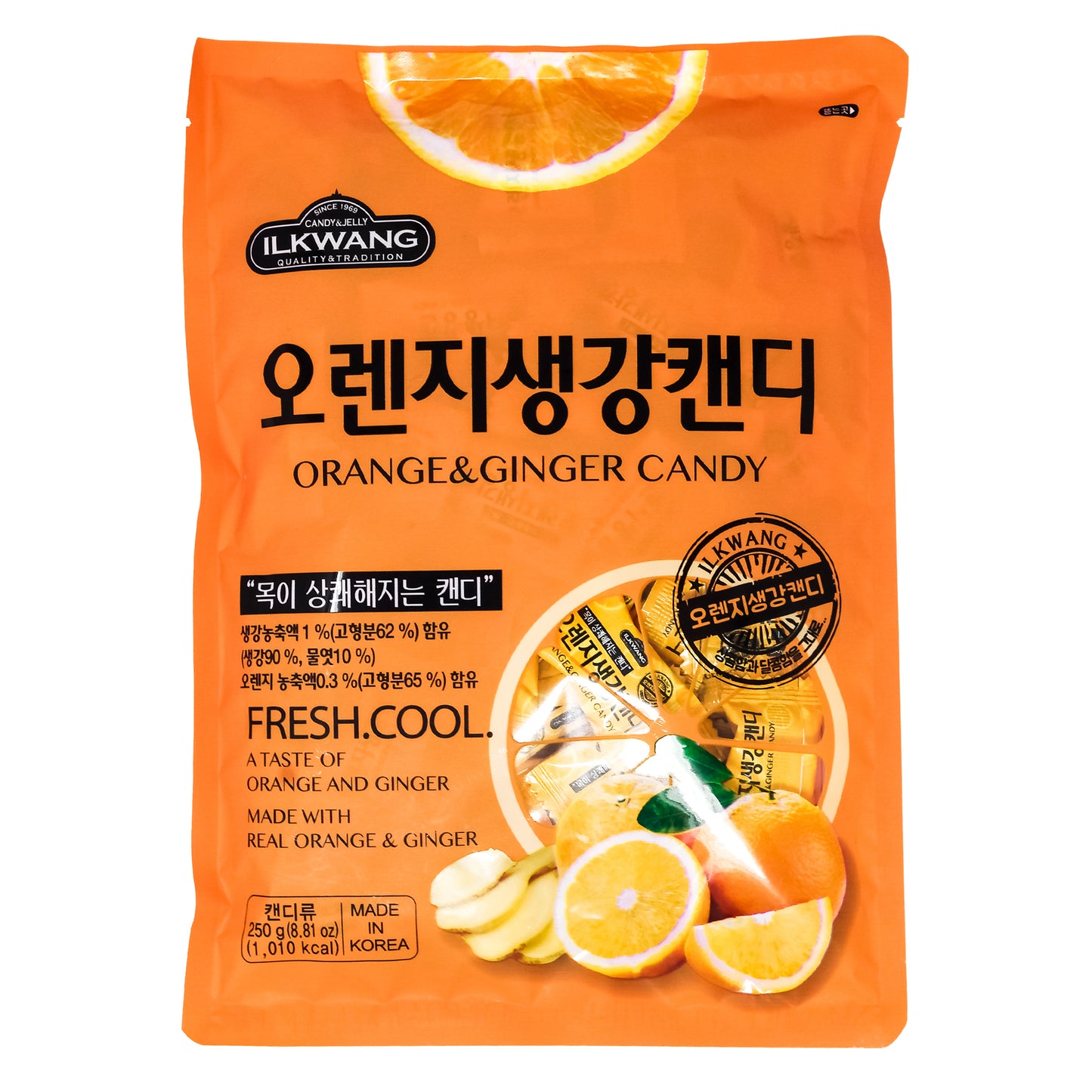 Orange GINGER Candy Hard Drops Tummy Drops Chimes Natural Chews Chewy Candy Nausea Relief Preggie Pops 8.8oz (250 grams) 2pack Product of Korea_Individually Wrapped (Orange Ginger)